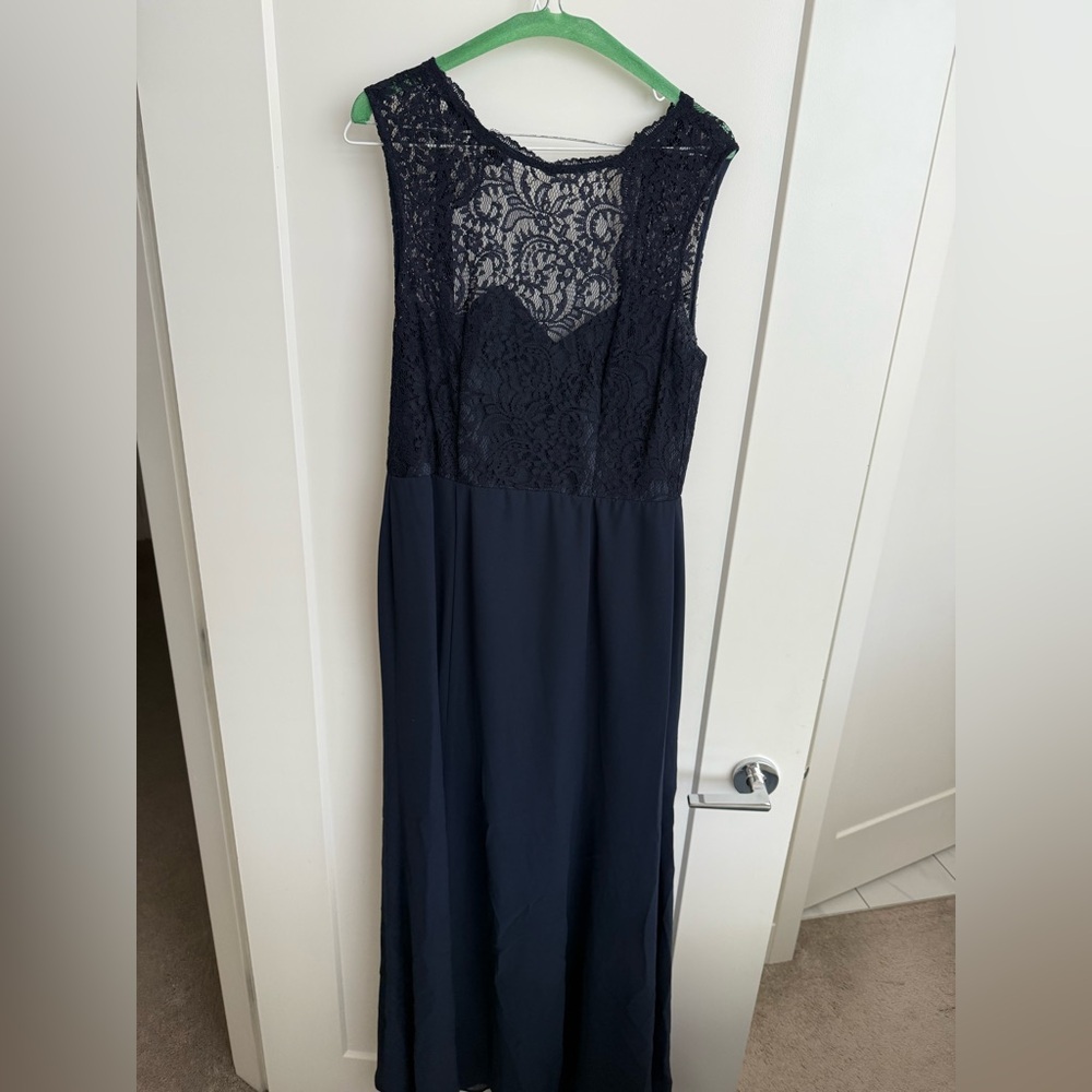 Dessy Collection Vivian Diamond Navy Lace evening gown, bridesmaid size 10